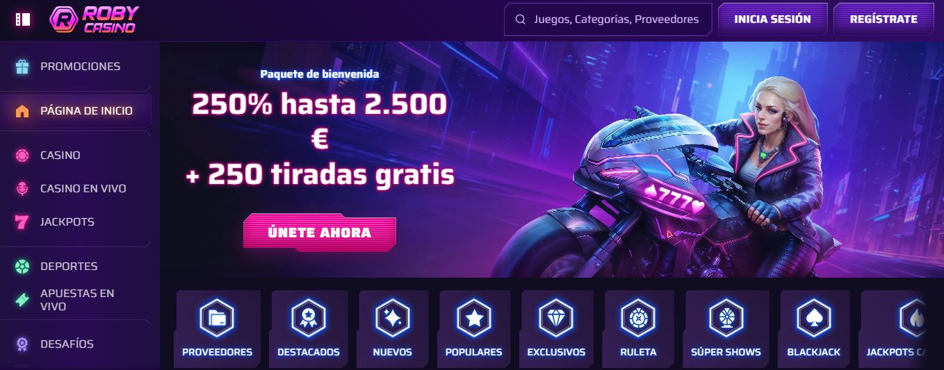 Visita pagina principal de Roby Casino con todas promociones
